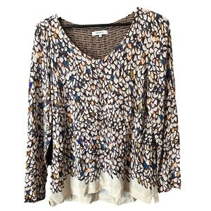 Sandwich Multicolour Feather Print Patterned Long Sleeved Blouse Top Sz L Boho